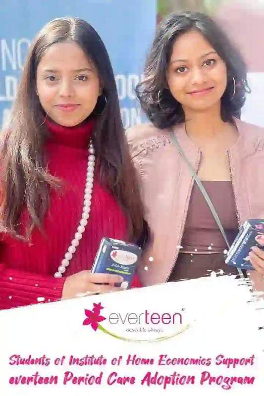 Blog: Girl students of Institute of Home Economics holding everteen Relax Nights Ultra Sanitary Pads in support of period care adoption program