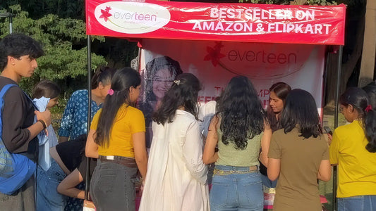 Students gather at the everteen canopy booth during Rendezvous 2026 at IIT Delhi.