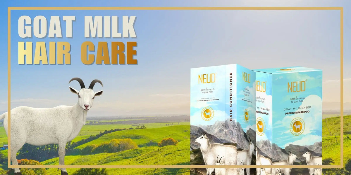 Shop NEUD goat milk hair shampoo and conditioner – nourishing, certified quality. Best deals, reward points. Free shipping above ₹700 in India.
