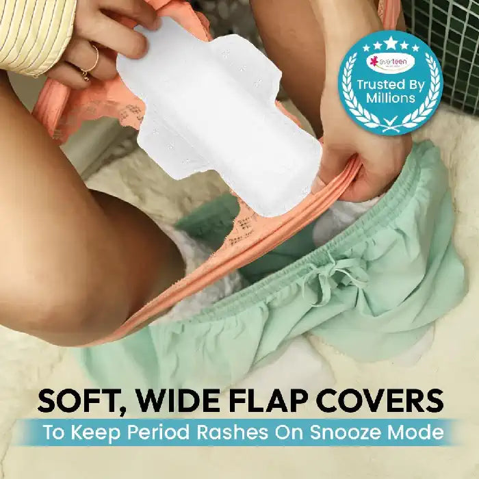 everteen SKIN THIN XL Sanitary Pads have soft, wide flap covers that help minimize period rashes - everteen-neud.com