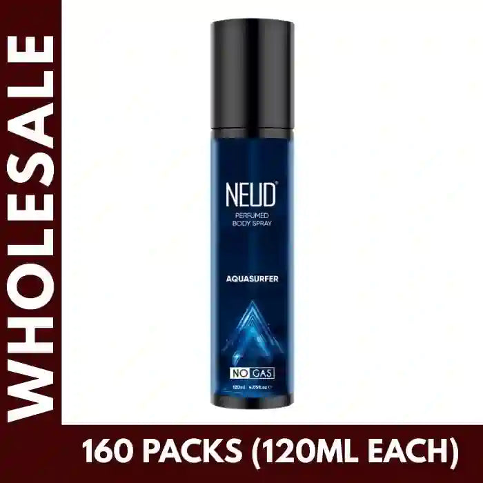 Buy 160 units NEUD Aquasurfer Perfumed Body Spray No Gas Deo 120ml each at Bulk Prices. GST Invoice Available for TCS Input Credit - everteen-neud.com
