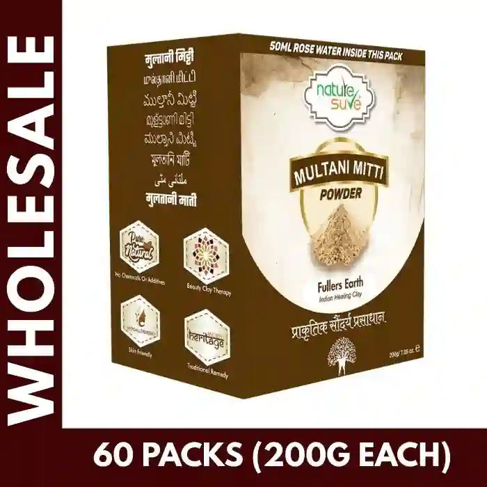 Buy 60 Packs Nature Sure Multani Mitti Beauty Clay 200g Each for Skin Care at Bulk Prices. GST Invoice Available for TCS Input Credit - everteen-neud.com