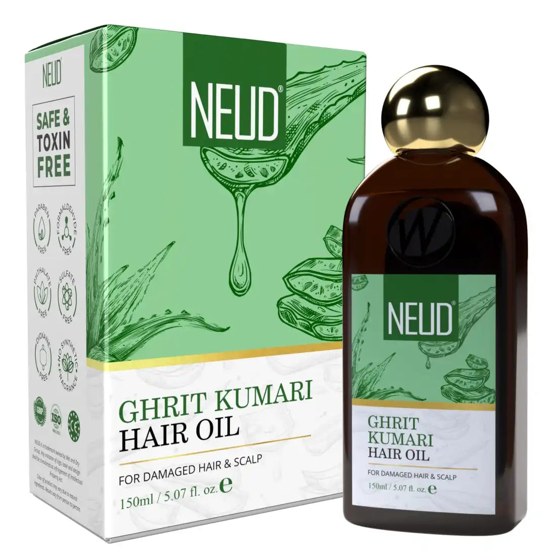 Buy 1 Pack NEUD Premium Ghrit Kumari Aloe Vera Hair Oil 150ml for Men and Women - everteen-neud.com