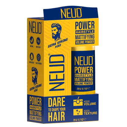 NEUD Power Hairstyle Mattifying Volume Powder Wax 20g With Aloe Vera, Argan Oil, Vitamin B5 - Ultra Strong Hold, Transparent Finish, Non-Sticky