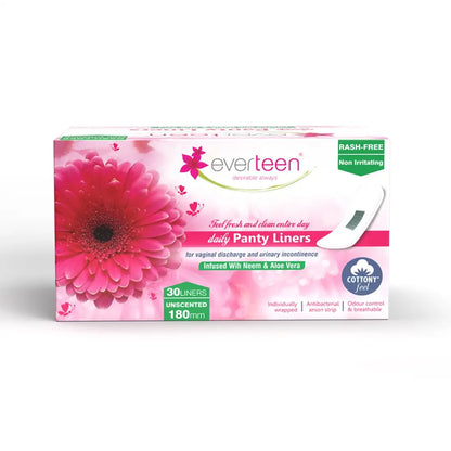 Buy 1 Pack of 30 everteen Daily Panty Liners Infused with Neem and Aloe Vera for Vaginal Discharge and Urinary Incontinence in Women - everteen-neud.com