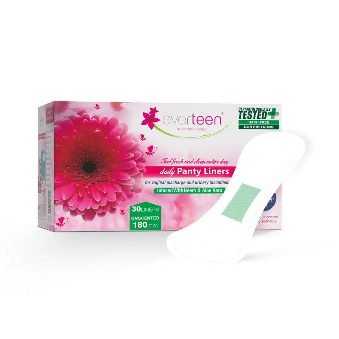 Buy 1 Pack of 30 everteen Daily Panty Liners Infused with Neem and Aloe Vera for Vaginal Discharge and Urinary Incontinence in Women - everteen-neud.com