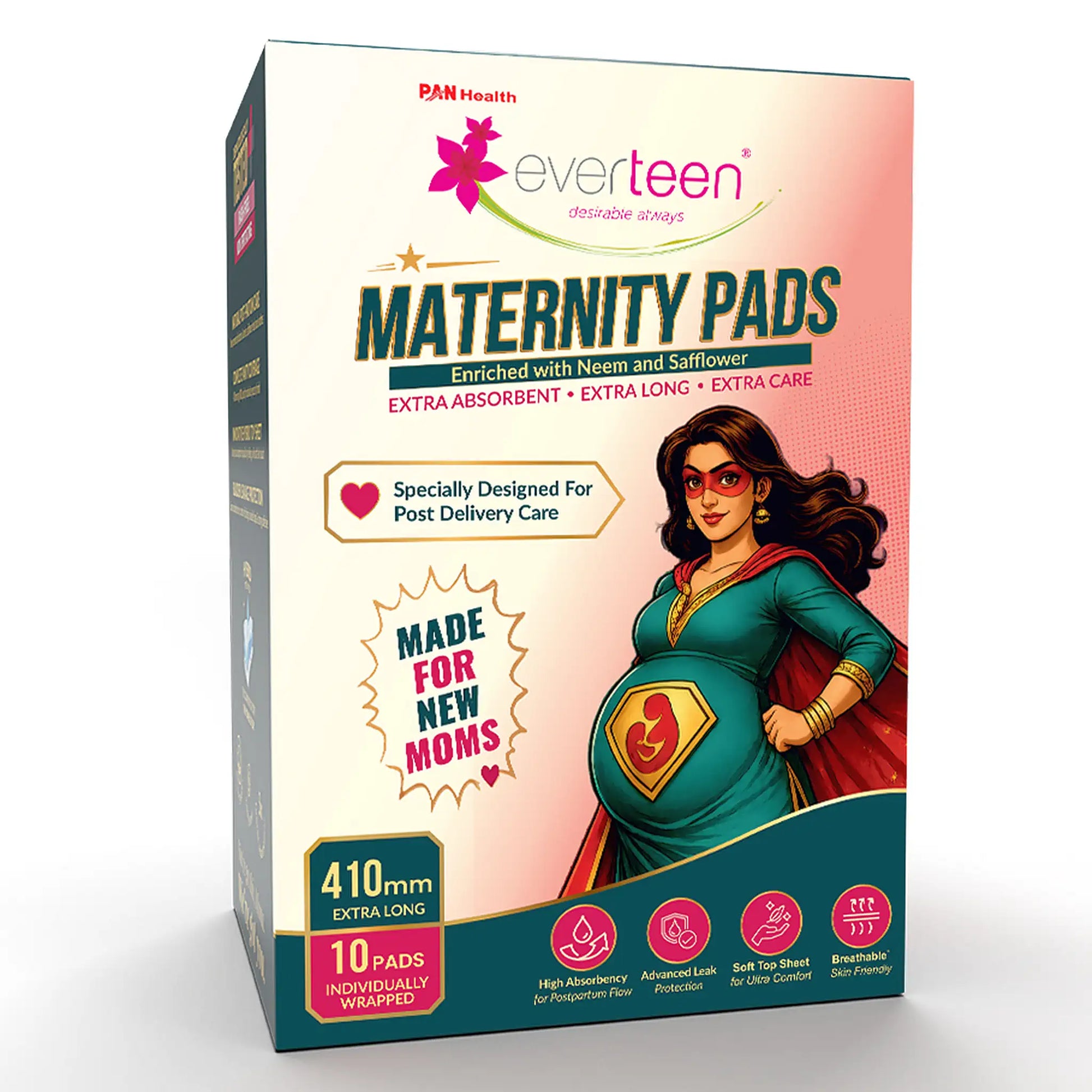 everteen Maternity Pads 410mm XXXL – Neem and Safflower, 1x10 Pads
