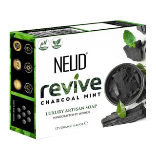 NEUD Revive Charcoal Mint Luxury Artisan pH-Balanced Vegan Handmade Soap With Tea Tree Oil, Peppermint, Eucalyptus Oil and Khus Seed - 1x125g Pack