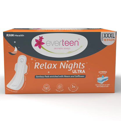 everteen Relax Nights Ultra XXXL Overnight Sanitary Pads (410mm) With Neem, Safflower - 1 Pack x 18 Pads