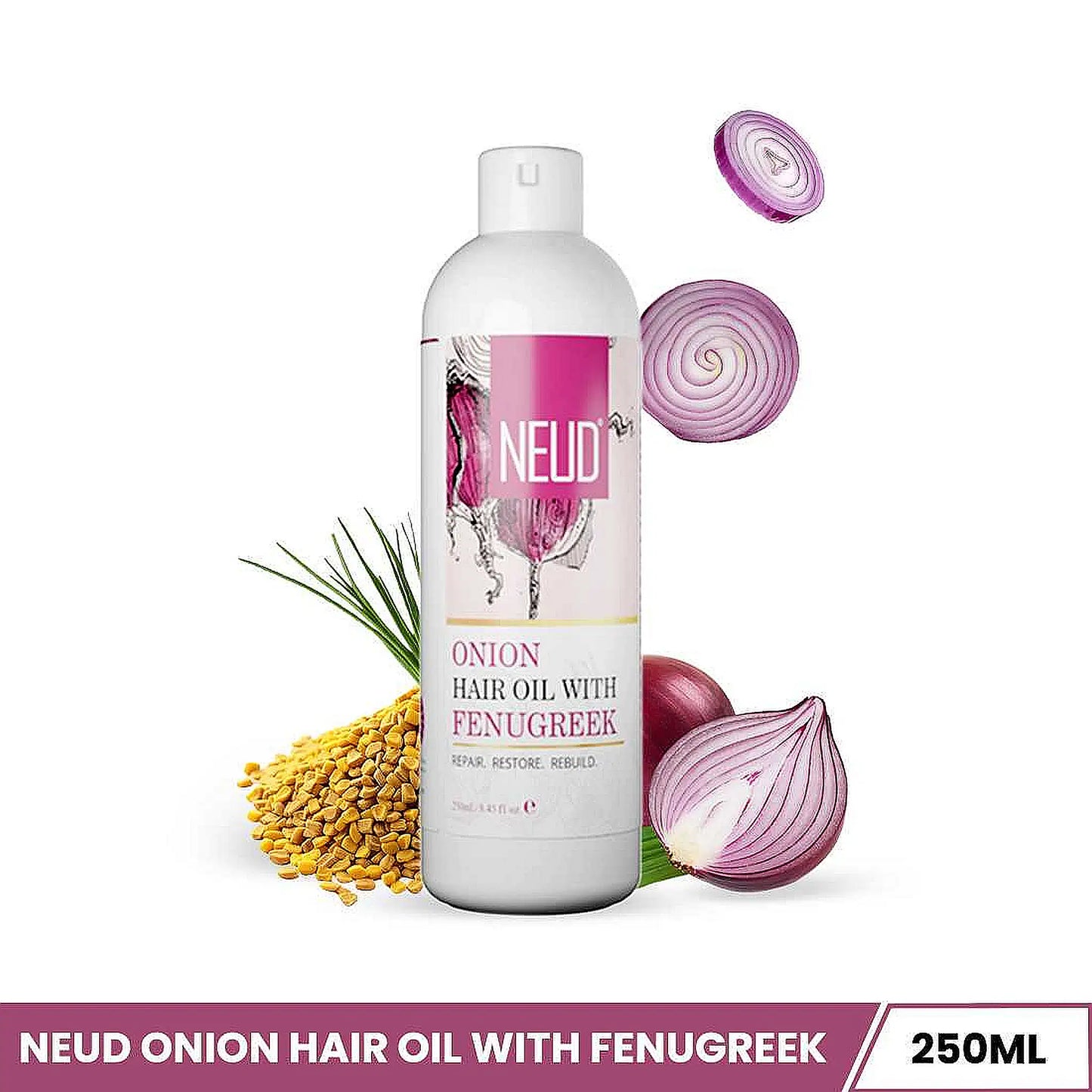 NEUD Onion Hair Oil 250ml - With Fenugreek, Brahmi and Bhringraj