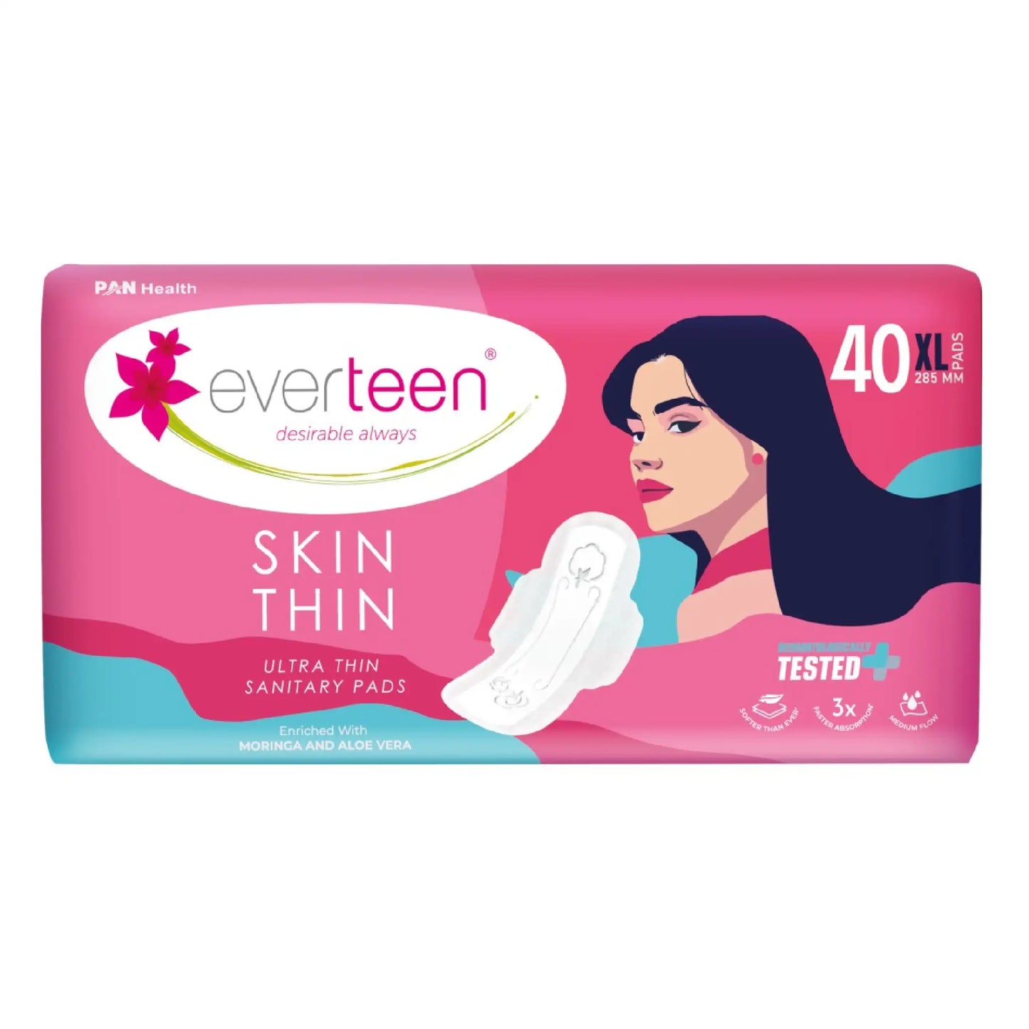 everteen SKIN THIN XL Sanitary Pads 1x40 – Moringa and Aloe Vera, Ultrathin XL