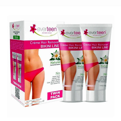 everteen Twin Pack Natural Bikini Line Hair Remover Cream for Women - 1 Set (50g + 50g)