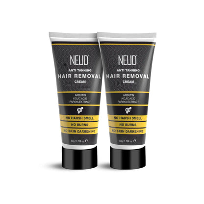 NEUD Anti-Tanning Hair Removal Cream With Kojic Acid, Arbutin and Papaya - 2x50g Pack