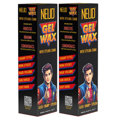 Buy 2 Packs NEUD Styling Hair Gel Wax 250ml with Comb Infused with Hibiscus, Brahmi and Lemongrass - everteen-neud.com