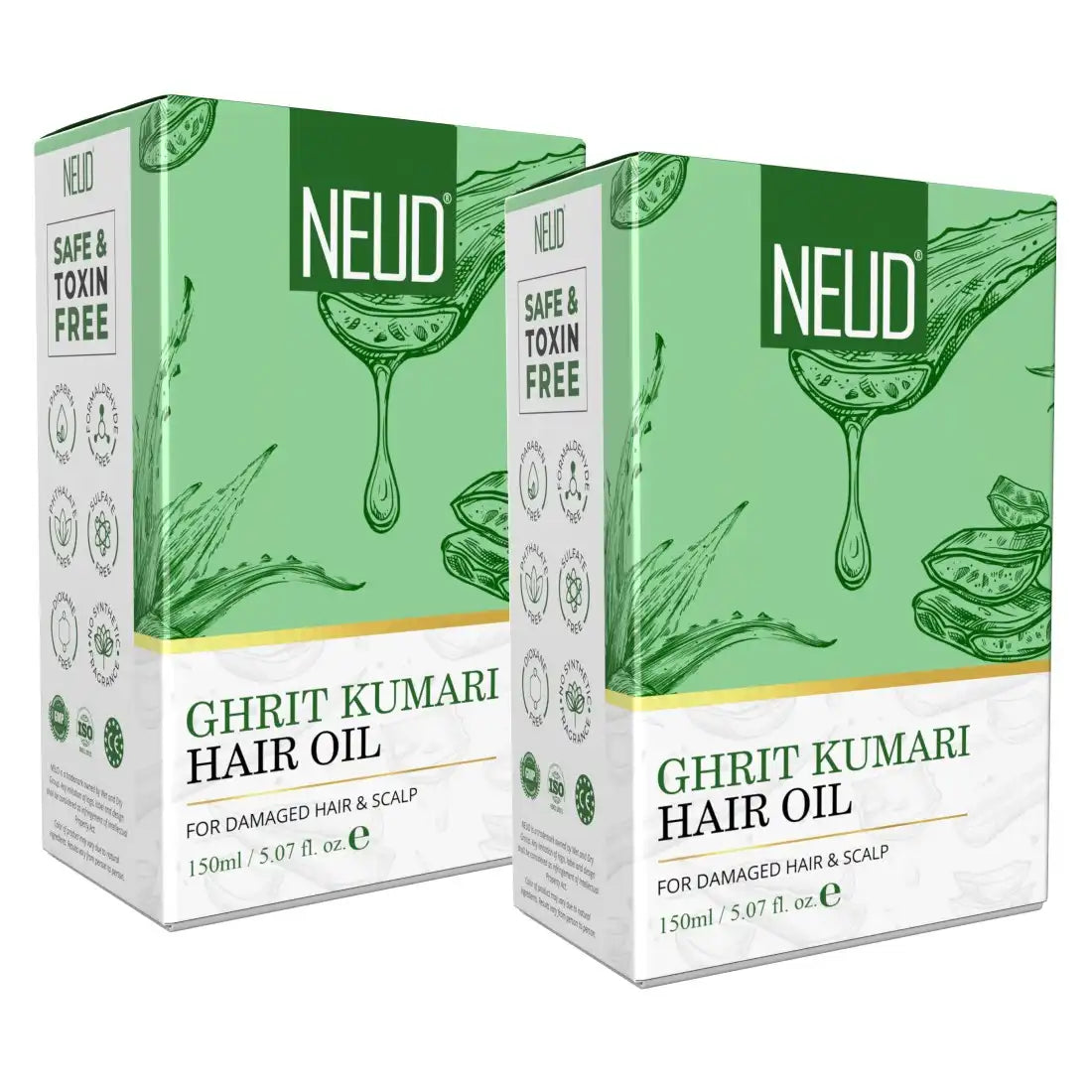 Buy 2 Packs NEUD Premium Ghrit Kumari Aloe Vera Hair Oil 150ml for Men and Women - everteen-neud.com