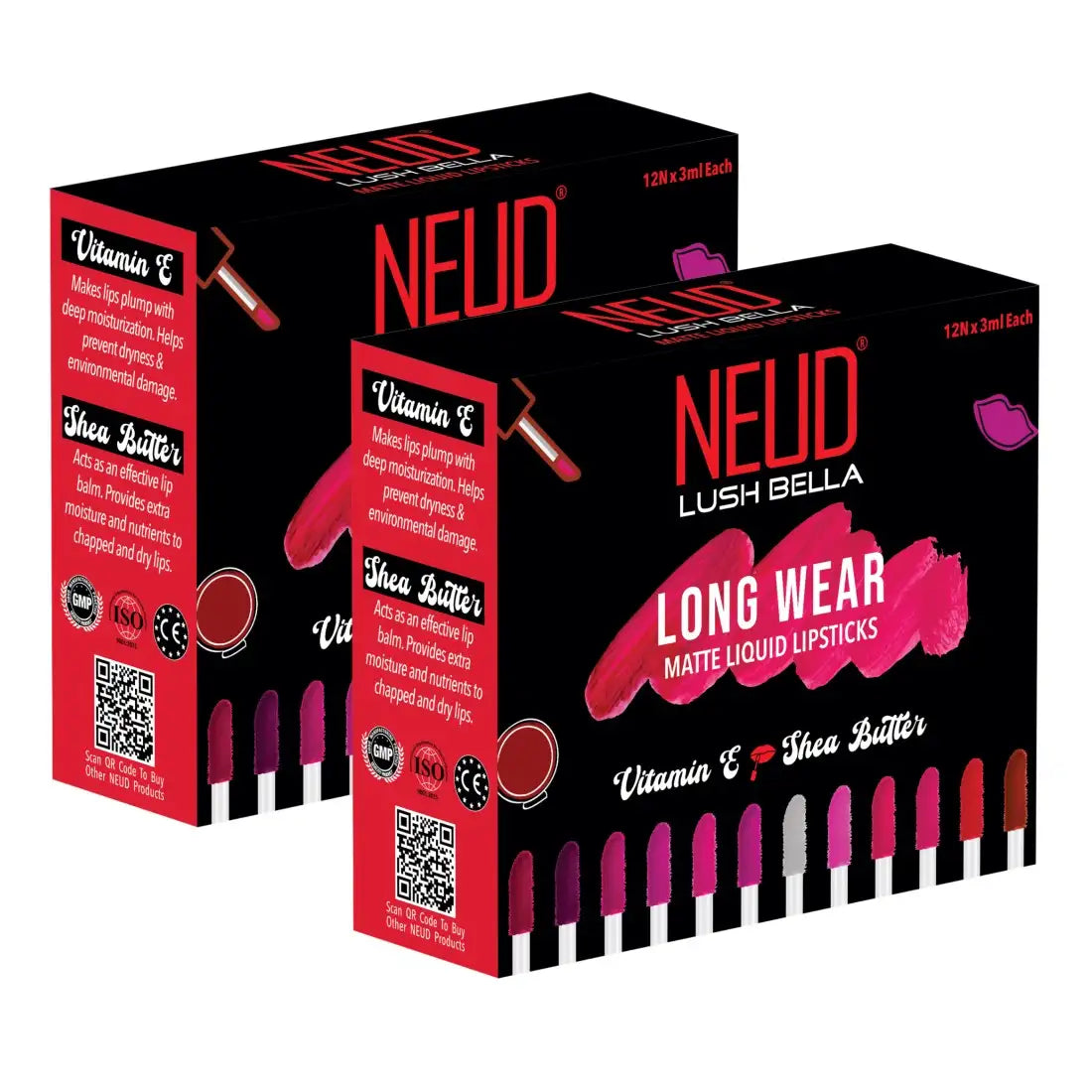 NEUD Lush Bella Matte Liquid Lipstick Kit Enriched With Vitamin E and Shea Butter - 12 Units (3ml Each)