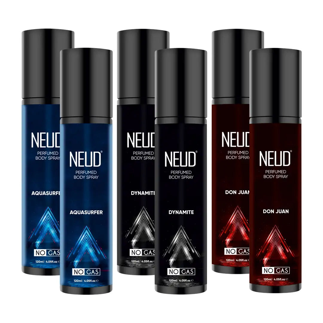 Buy 2 Sets of NEUD 3-in-1 Perfumed Body Sprays for Men, Long-Lasting Deodorants, No Gas, No CFC Formula - 2 x 3 x 120ml Each - everteen-neud.com