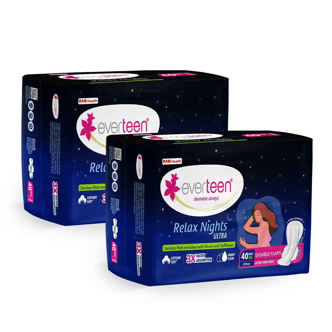 Buy 2 Packs everteen XXL Relax Nights Ultra 40 Sanitary Pads with Neem and Safflower - everteen-neud.com