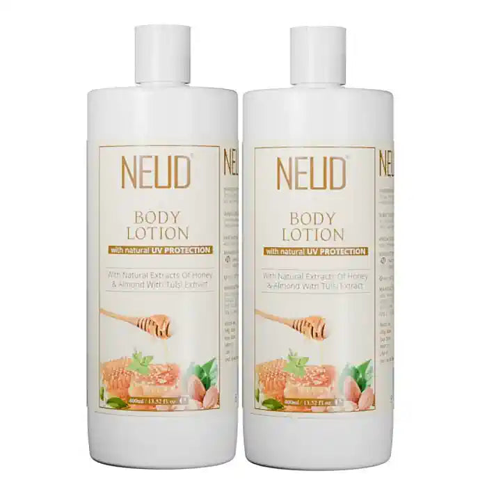 Buy 2 Packs NEUD Body Lotion 400ml with Natural Extracts of Honey, Almond and Tulsi for Men and Women - everteen-neud.com