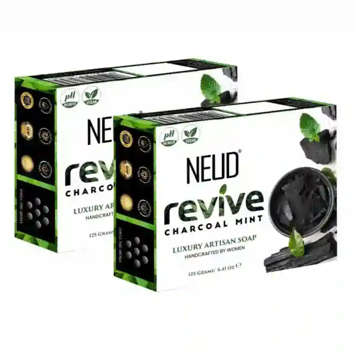 Buy 2 Packs NEUD Revive Charcoal Mint Luxury Artisan pH-Balanced Vegan Handmade Soap 125g Each With Tea Tree Oil, Peppermint, Eucalyptus Oil and Khus Seed - everteen-neud.com