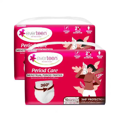 Buy 2 Packs everteen Period Care Period Panties M-L Size (60-100cm) With 360° Protection, Cottony Soft, Enriched with Neem and Safflower - everteen-neud.com
