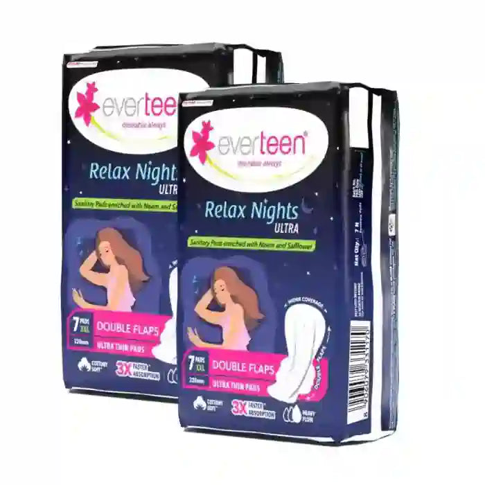 Buy 2 Packs of 7 Each everteen Relax Nights Ultra Thin XXL Night Pads with Neem and Safflower - everteen-neud.com