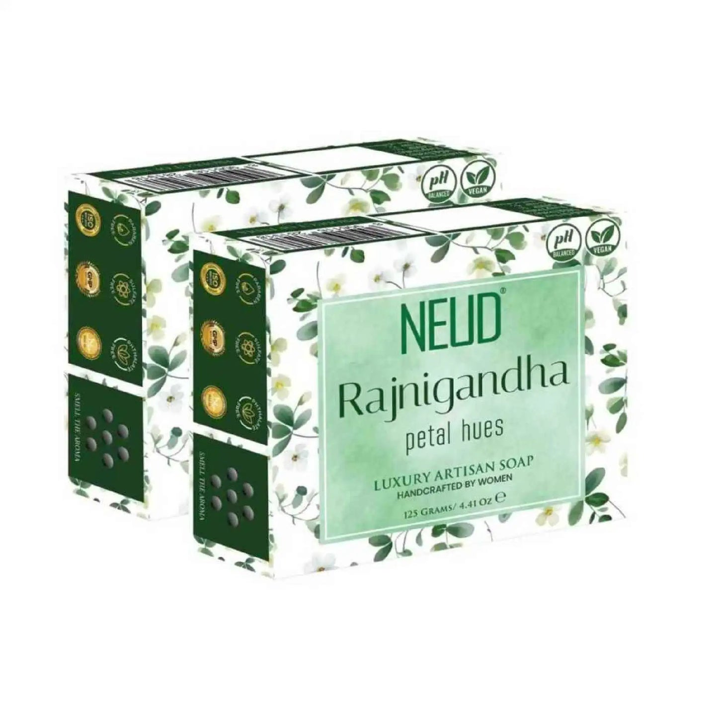 NEUD Rajnigandha Petal Hues Luxury Handmade Soap With Tuberose 2x125g - Artisan, pH Balanced, Vegan