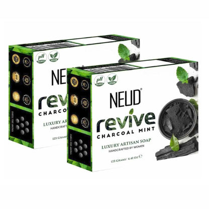 NEUD Revive Charcoal Mint Luxury Artisan pH-Balanced Vegan Handmade Soap With Tea Tree Oil, Peppermint, Eucalyptus Oil and Khus Seed - 2x125g Pack
