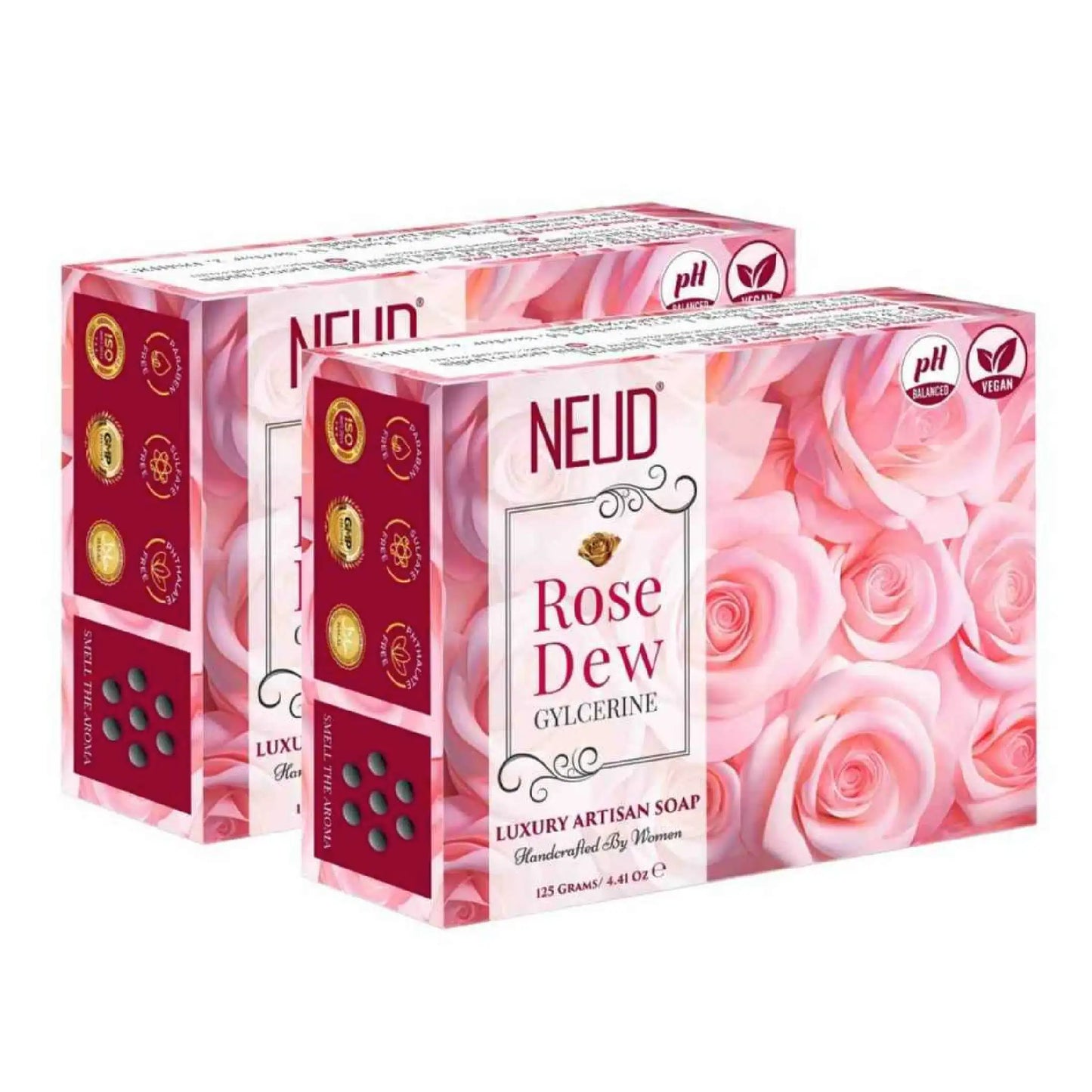 NEUD Rose Dew Glycerine Luxury Handmade Soap 2x125g - Artisan, pH-Balanced, Vegan