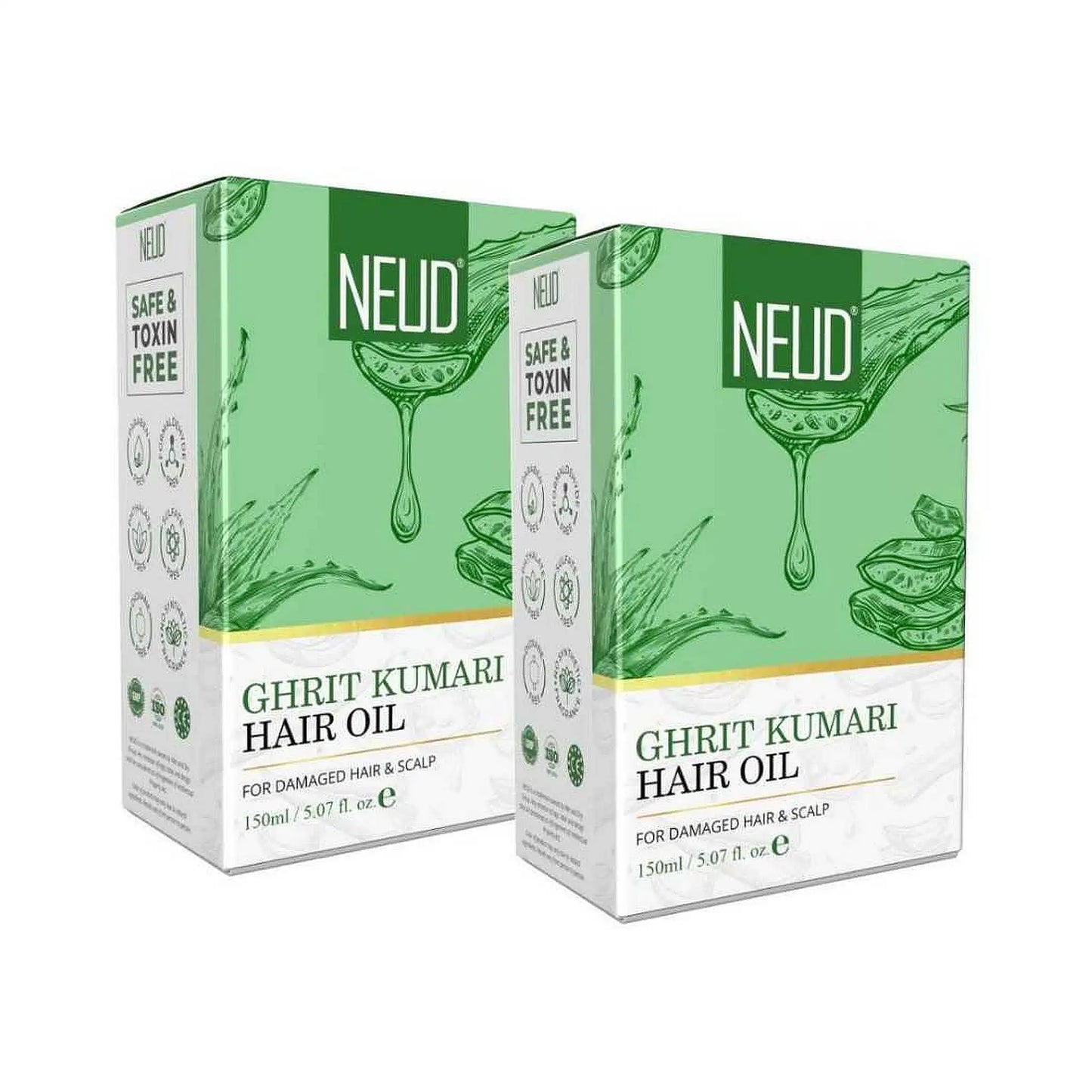 NEUD Ghrit Kumari Aloe Vera Hair Oil for Men and Women - 2 Packs, 150ml Each