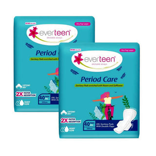 everteen Period Care Dry XXL Sanitary Pads with Double Flaps, Neem and Safflower - 2x40 Pads