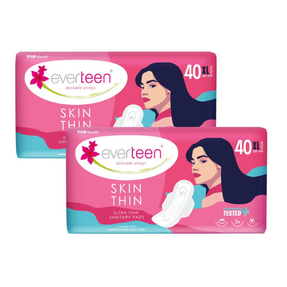 everteen SKIN THIN XL Sanitary Pads 2x40 – Moringa and Aloe Vera, Ultrathin XL