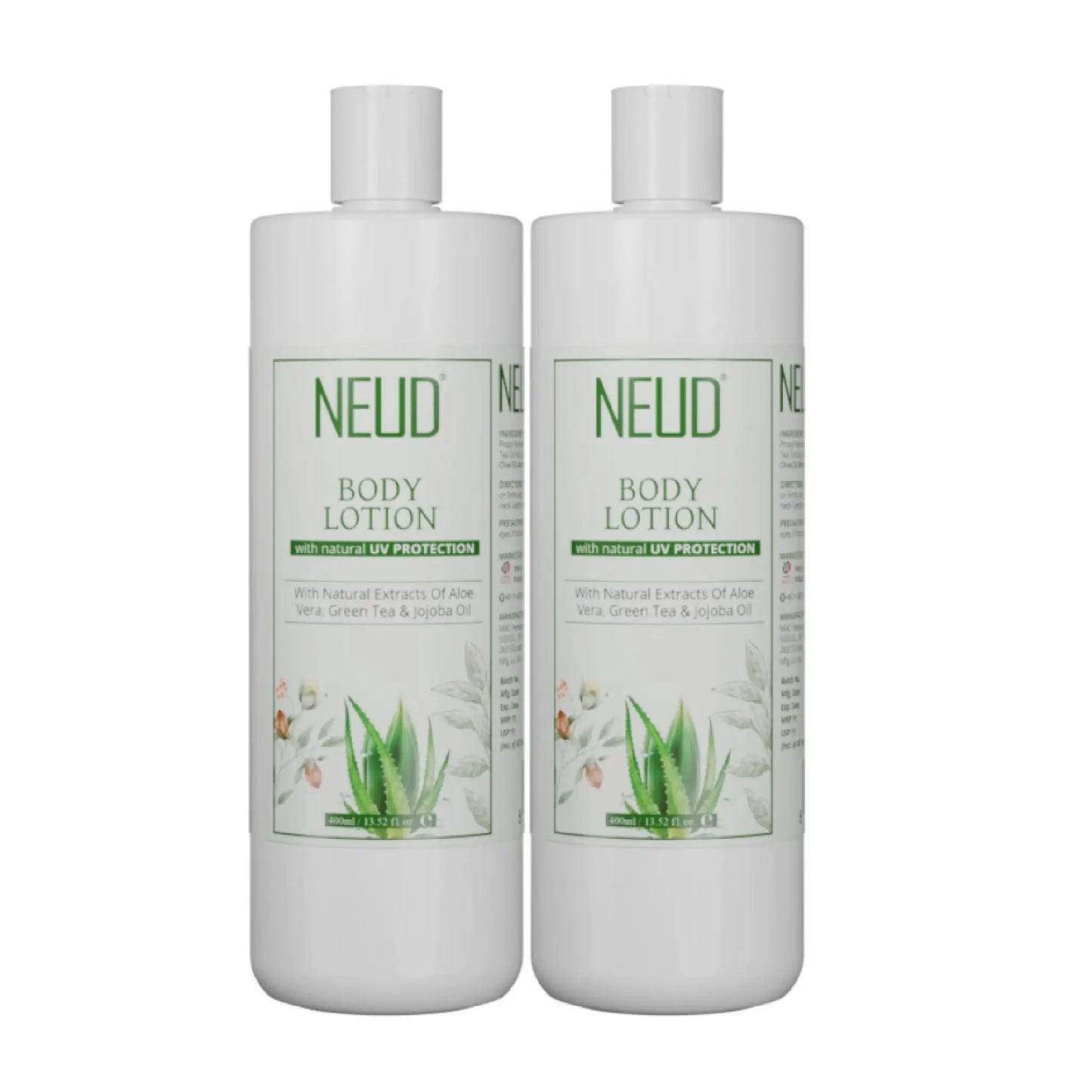NEUD Aloe Vera, Green Tea and Jojoba Body Lotion - 2x400ml Pack