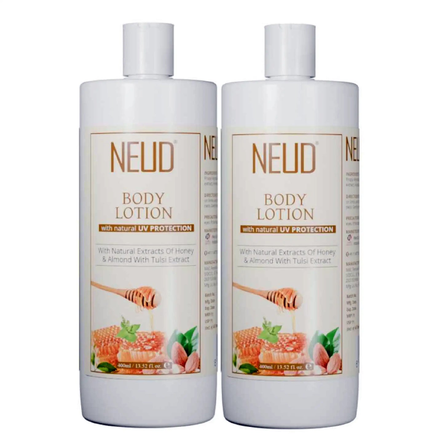 NEUD Body Lotion with Natural Extracts of Honey, Almond and Tulsi for Men and Women - 2x400ml Pack