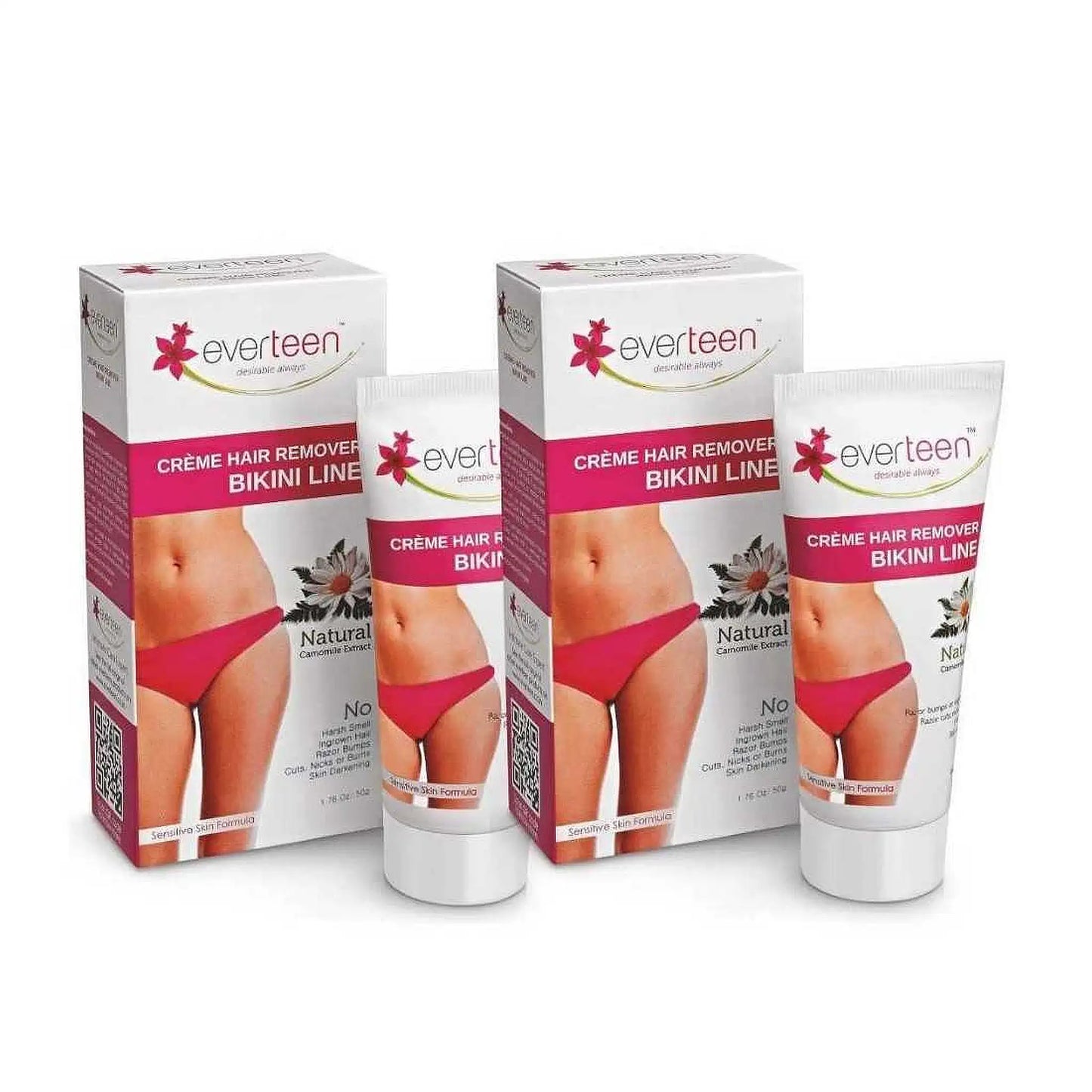 everteen Natural Bikini Line Hair Remover Cream For Women - 2x50g Pack
