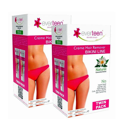 everteen Twin Pack Natural Bikini Line Hair Remover Cream for Women - 2 Sets (50g + 50g)
