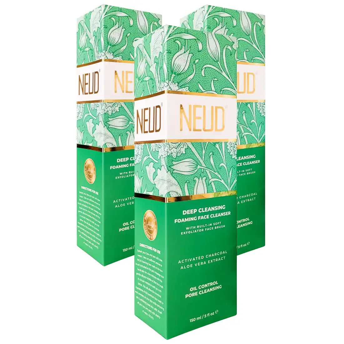 Buy 3 Packs NEUD Deep Cleansing Foaming Face Cleanser 150ml With Activated Charcoal, Aloe Vera and Peppermint - everteen-neud.com