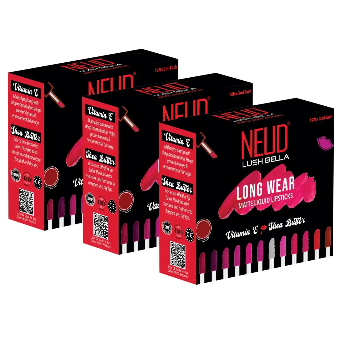 NEUD Lush Bella Matte Liquid Lipstick Kit Enriched With Vitamin E and Shea Butter - 12 Units (3ml Each)