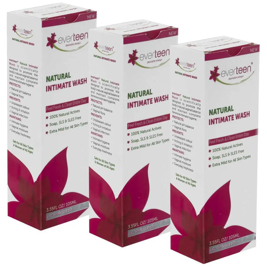 Buy 3 Packs everteen Natural Intimate Wash 105ml for Feminine Hygiene in Women - everteen-neud.com