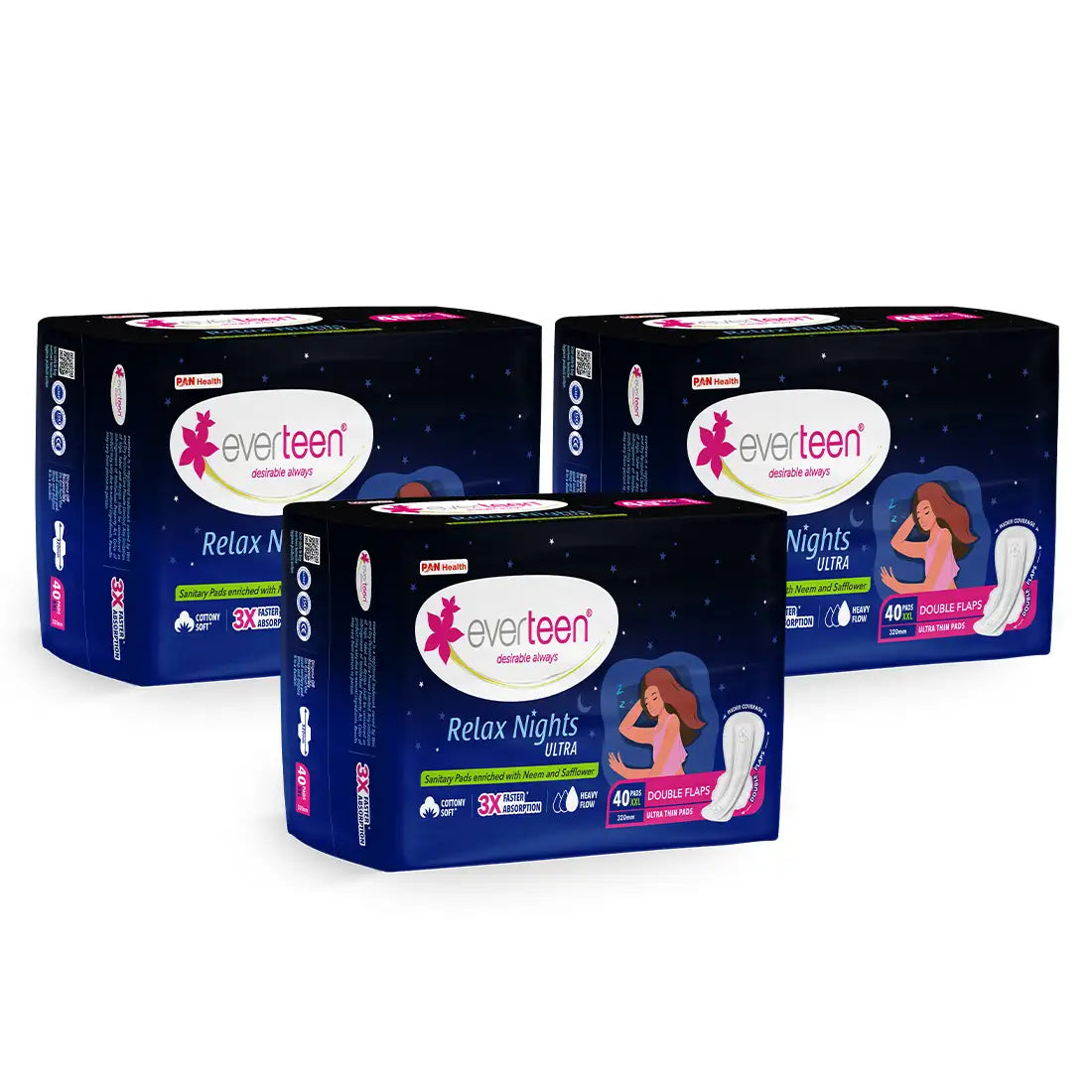 Buy 3 Packs everteen XXL Relax Nights Ultra 40 Sanitary Pads with Neem and Safflower - everteen-neud.com