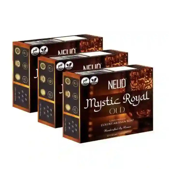 Buy 3 Packs of NEUD Mystic Royal Oud Luxury Artisan pH Balanced Cold-Pressed Handmade Soap 125g Each With Oudh and Gul Banafsha - everteen-neud.com