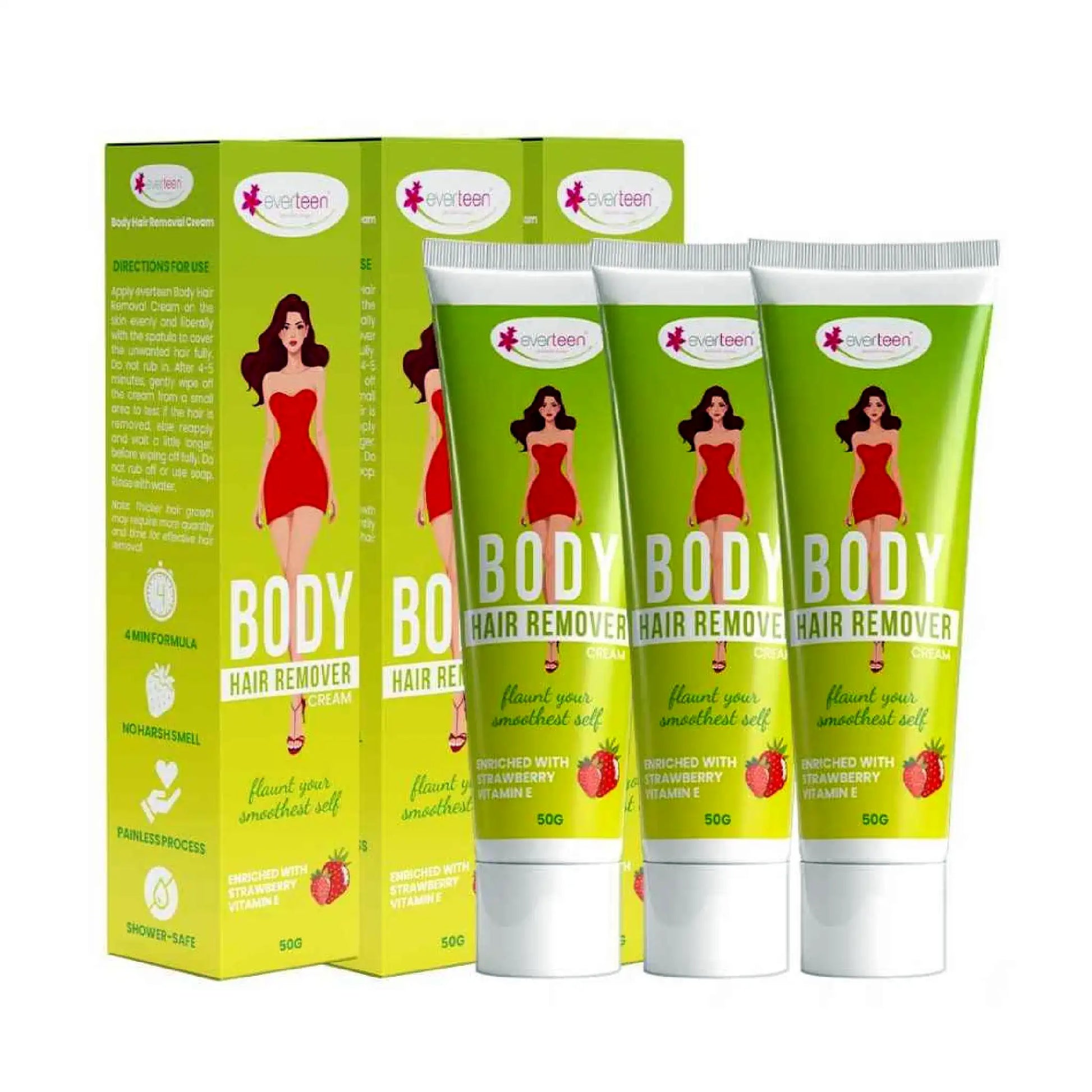 everteen Body Hair Remover Cream 3x50g – Strawberry and Allantoin Formula