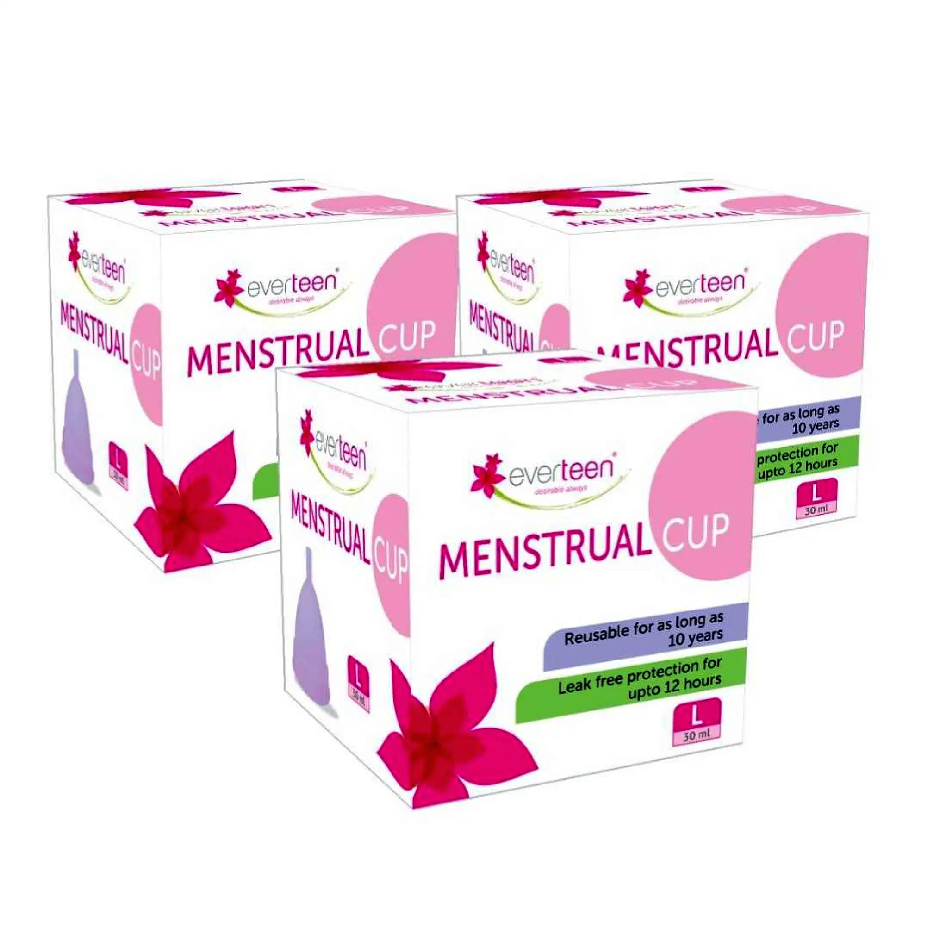 everteen Large Menstrual Cup for Periods in Women - 3 Packs (30ml Capacity)