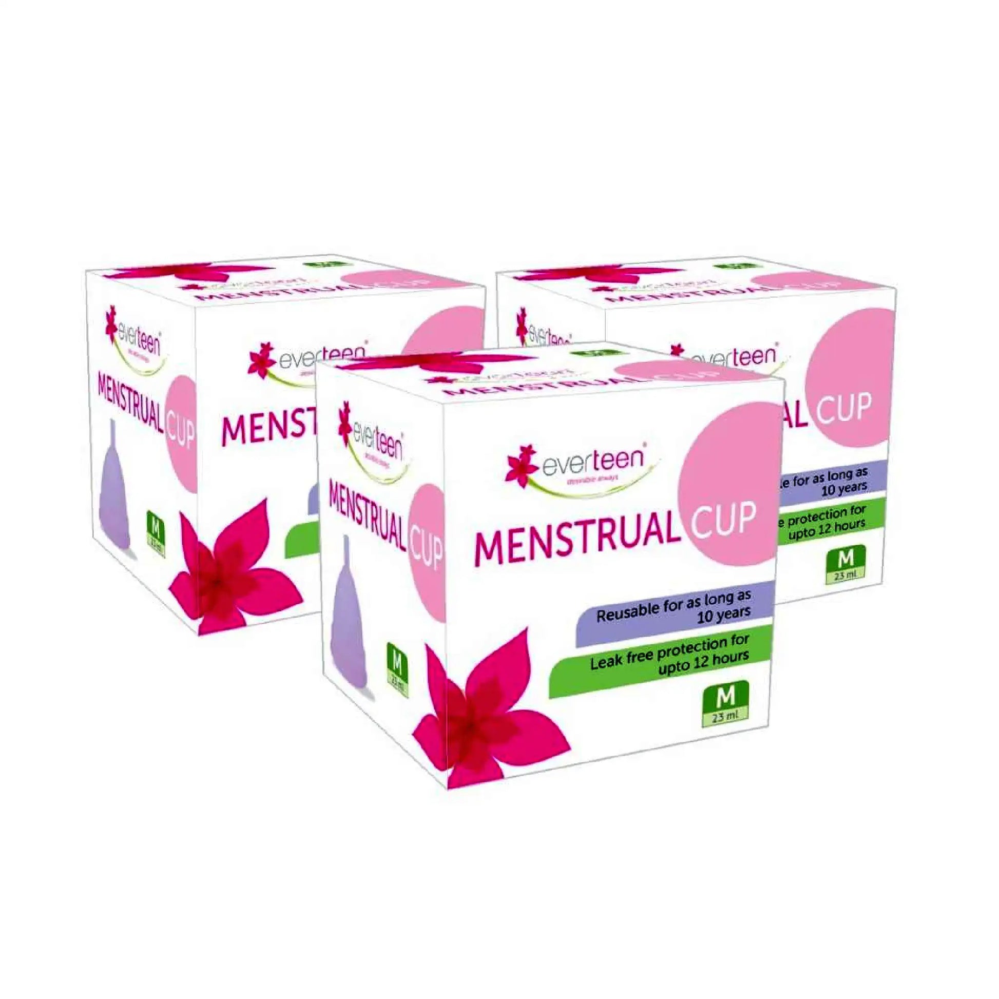 everteen Medium Menstrual Cup for Periods in Women - 3 Packs (23ml Capacity)