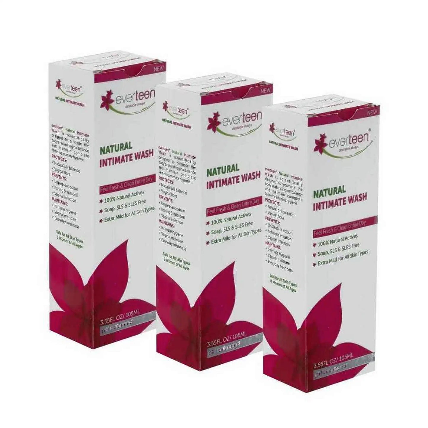 everteen Natural Intimate Wash for Feminine Hygiene in Women - 3x105ml Pack