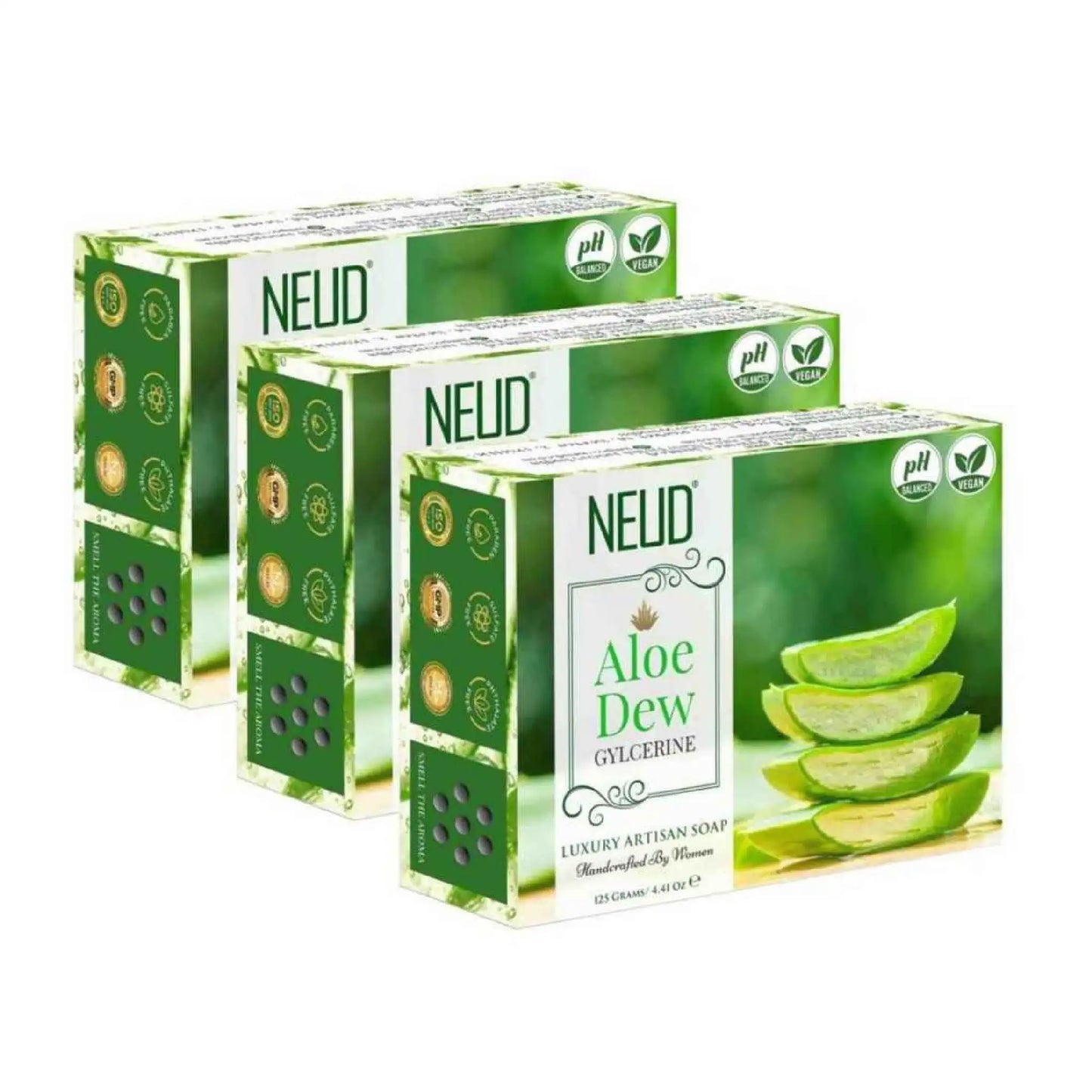 NEUD Aloe Dew Glycerine Luxury Handmade Soap 3x125g - Artisan, pH-Balanced, Vegan