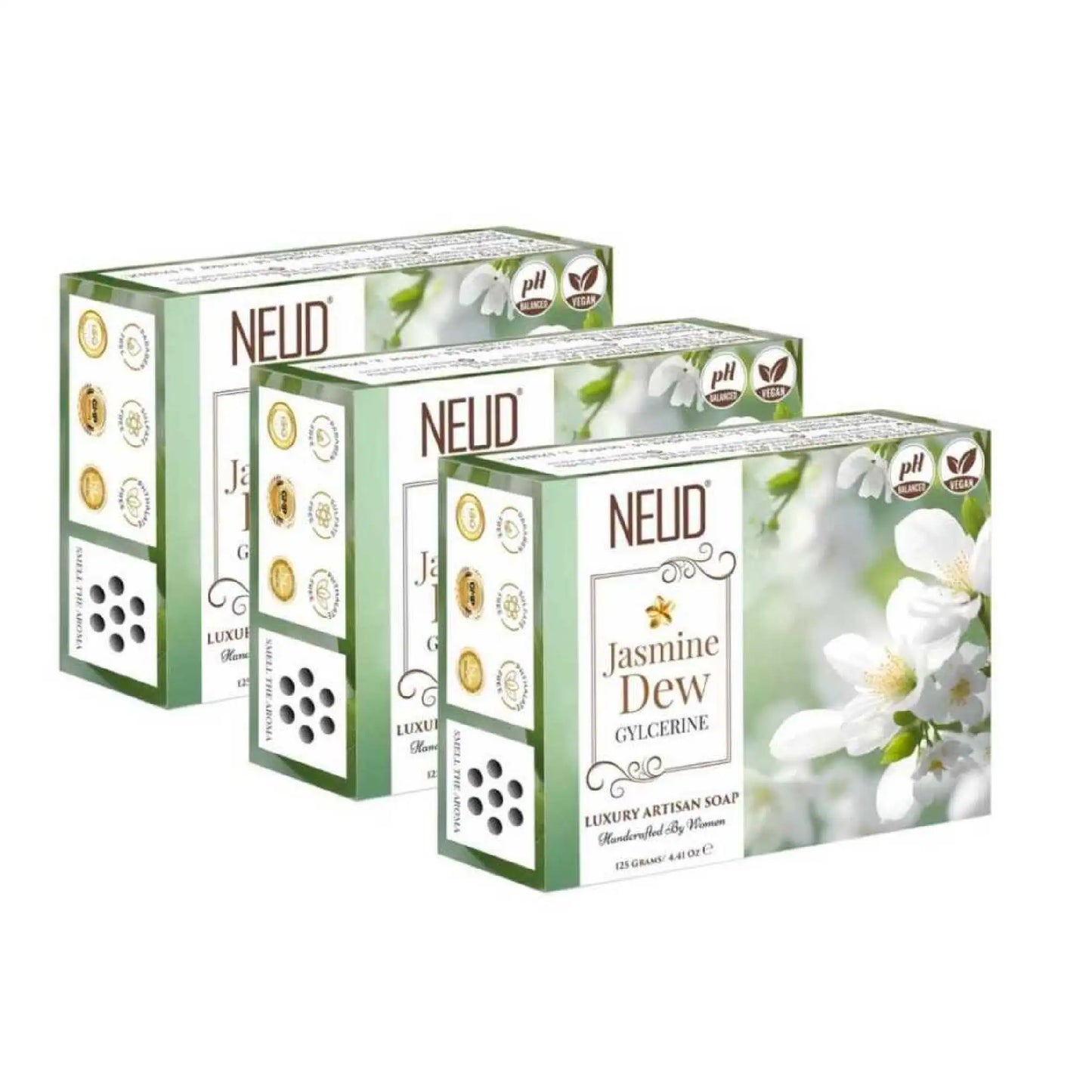 NEUD Jasmine Dew Glycerine Handmade Soap 3x125g - Luxury Artisan pH-Balanced