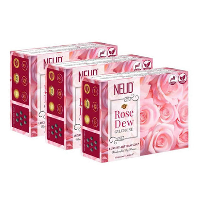 NEUD Rose Dew Glycerine Luxury Handmade Soap 3x125g - Artisan, pH-Balanced, Vegan