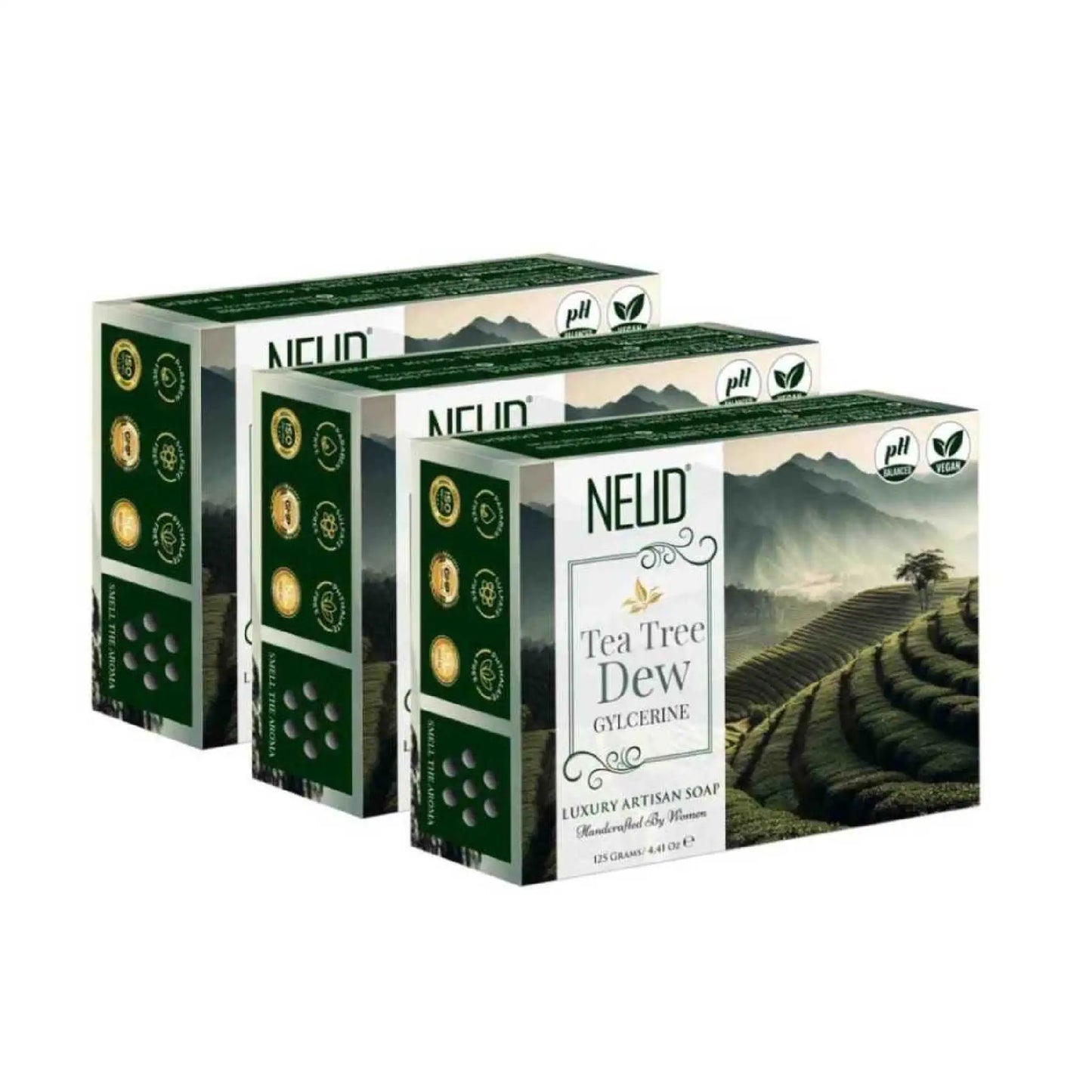NEUD Tea Tree Dew Glycerine Luxury Artisan Handmade Soap - 3x125g Pack