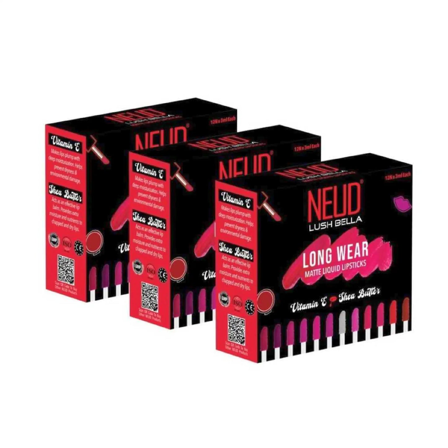 NEUD Lush Bella Liquid Lipsticks - 3 Packs, 12x3ml Each